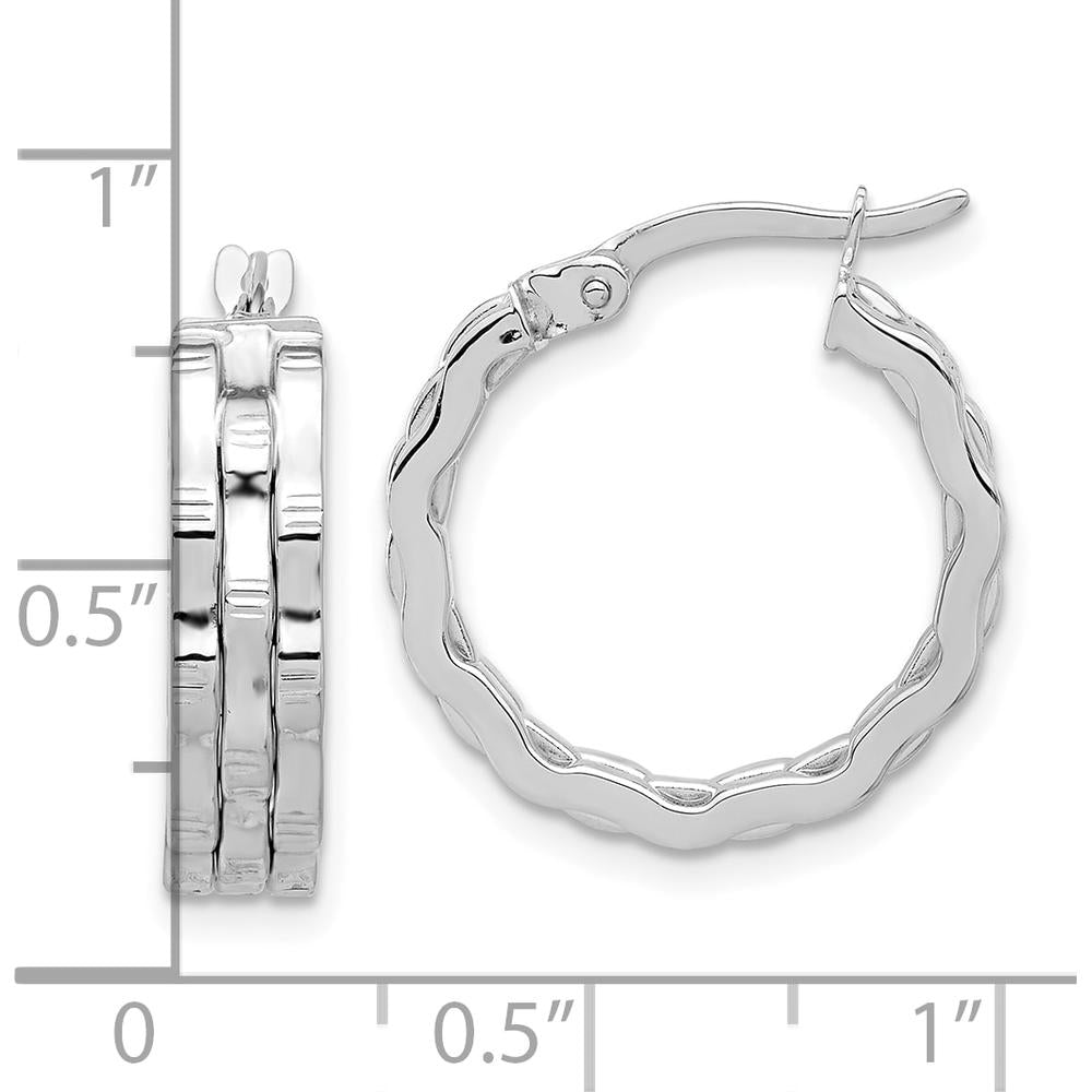 14K White Gold Polished and Textured Large Hoop Earrings by 0