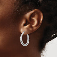 14K White Gold Polished and Textured Large Hoop Earrings with Hinged Closure by 0
