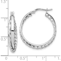 14K White Gold Polished and Textured Large Hoop Earrings with Hinged Closure by 0