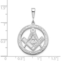 14K White Gold Polished and Textured Masonic Symbol Pendant with Rhodium Plating - 28mm Length by IBGoodman