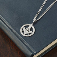14K White Gold Polished and Textured Masonic Symbol Pendant with Rhodium Plating - 28mm Length by IBGoodman