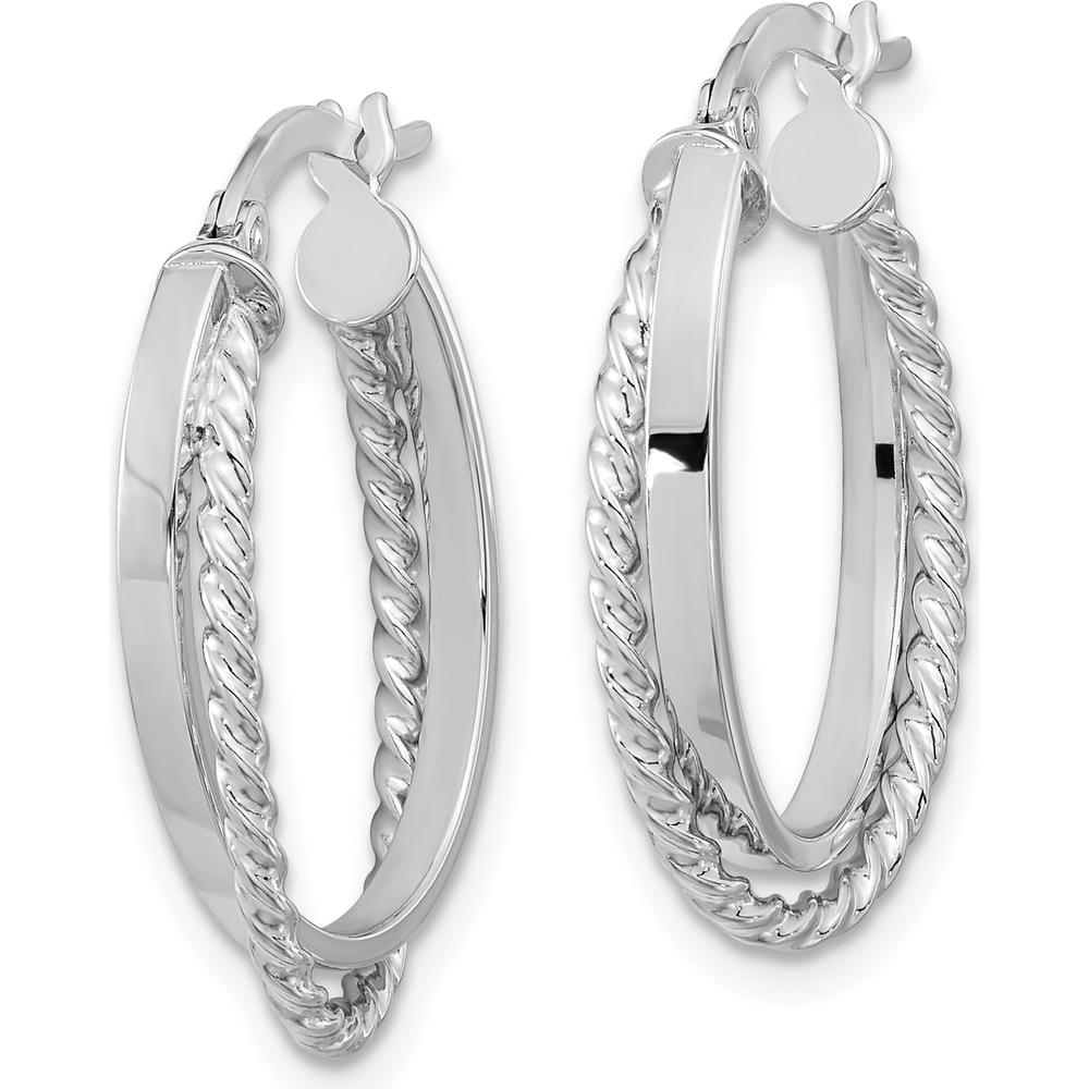 14K White Gold Polished and Textured Oval Hinged Hoop Earrings by 0