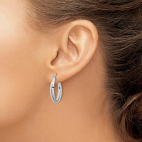 14K White Gold Polished and Textured Oval Hinged Hoop Earrings by 0