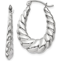 14K White Gold Polished and Textured Oval Hoop Earrings - 24mm Length by 0