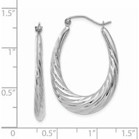 14K White Gold Polished and Textured Oval Hoop Earrings - 32mm Length by 0