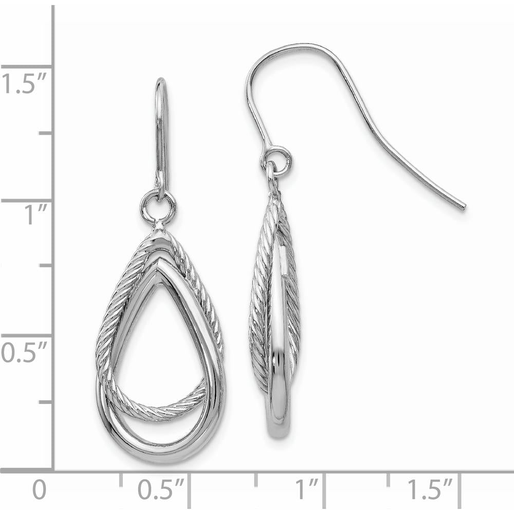 14K White Gold Polished and Textured Teardrop Drop Earrings with Shepherd Hook Design by 0