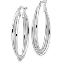 14K White Gold Polished and Textured Twisted Fancy Oval Hoop Earrings - Lightweight and Rhodium Plated by 0