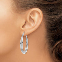 14K White Gold Polished and Textured Twisted Fancy Oval Hoop Earrings - Lightweight and Rhodium Plated by 0