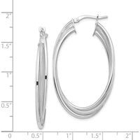 14K White Gold Polished and Textured Twisted Fancy Oval Hoop Earrings - Lightweight and Rhodium Plated by 0