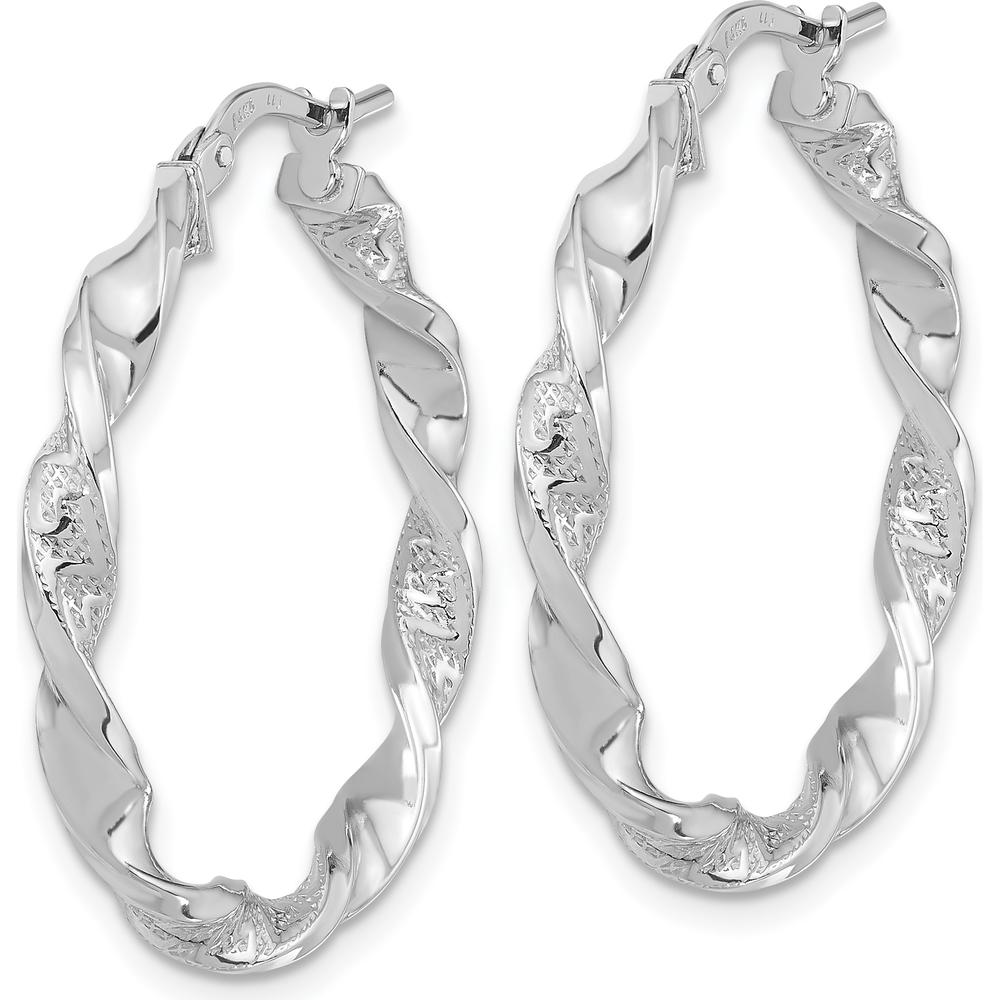 14K White Gold Polished and Textured Twisted Hoop Earrings - 27.88mm Width by 0
