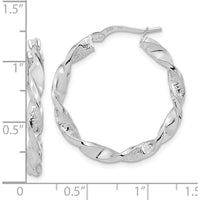 14K White Gold Polished and Textured Twisted Hoop Earrings - 27.88mm Width by 0