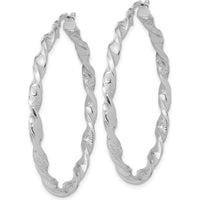 14K White Gold Polished and Textured Twisted Hoop Earrings - 42.5mm Width by 0