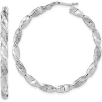 14K White Gold Polished and Textured Twisted Hoop Earrings - Elegant and Timeless Design by 0