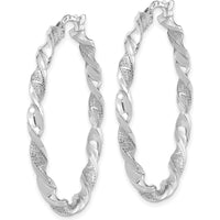 14K White Gold Polished and Textured Twisted Hoop Earrings - Elegant and Timeless Design by 0