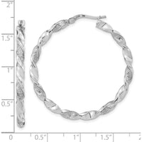 14K White Gold Polished and Textured Twisted Hoop Earrings - Elegant and Timeless Design by 0