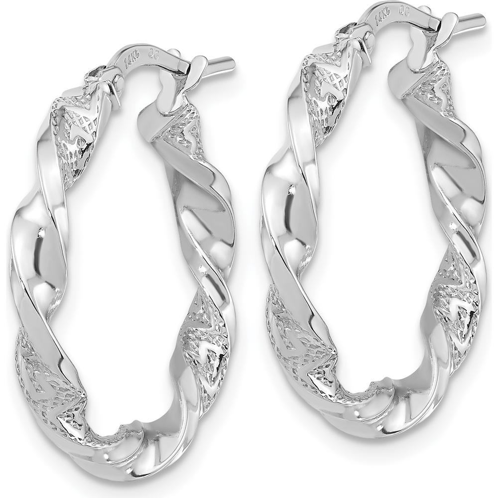 14K White Gold Polished and Textured Twisted Hoop Earrings by 0