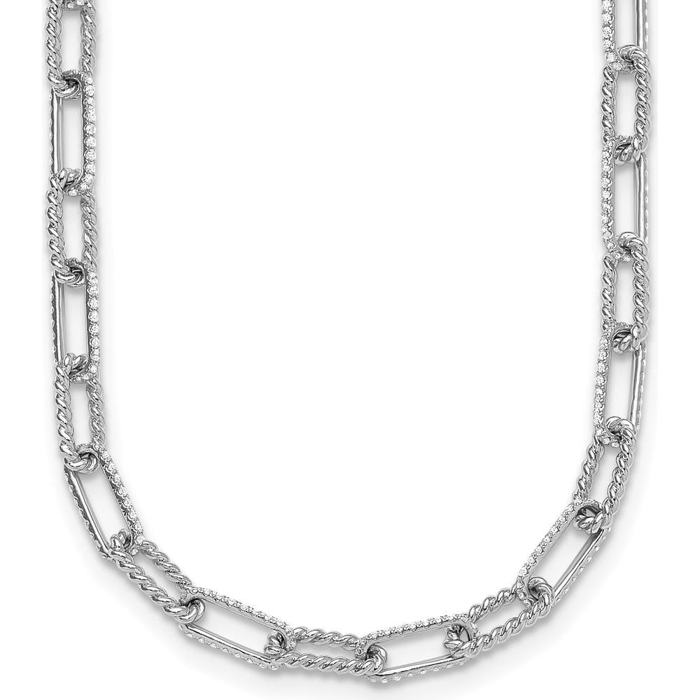 14K White Gold Polished and Twisted 1.44 Carat Diamond Paperclip Link 18" Necklace by Oro Pregiato