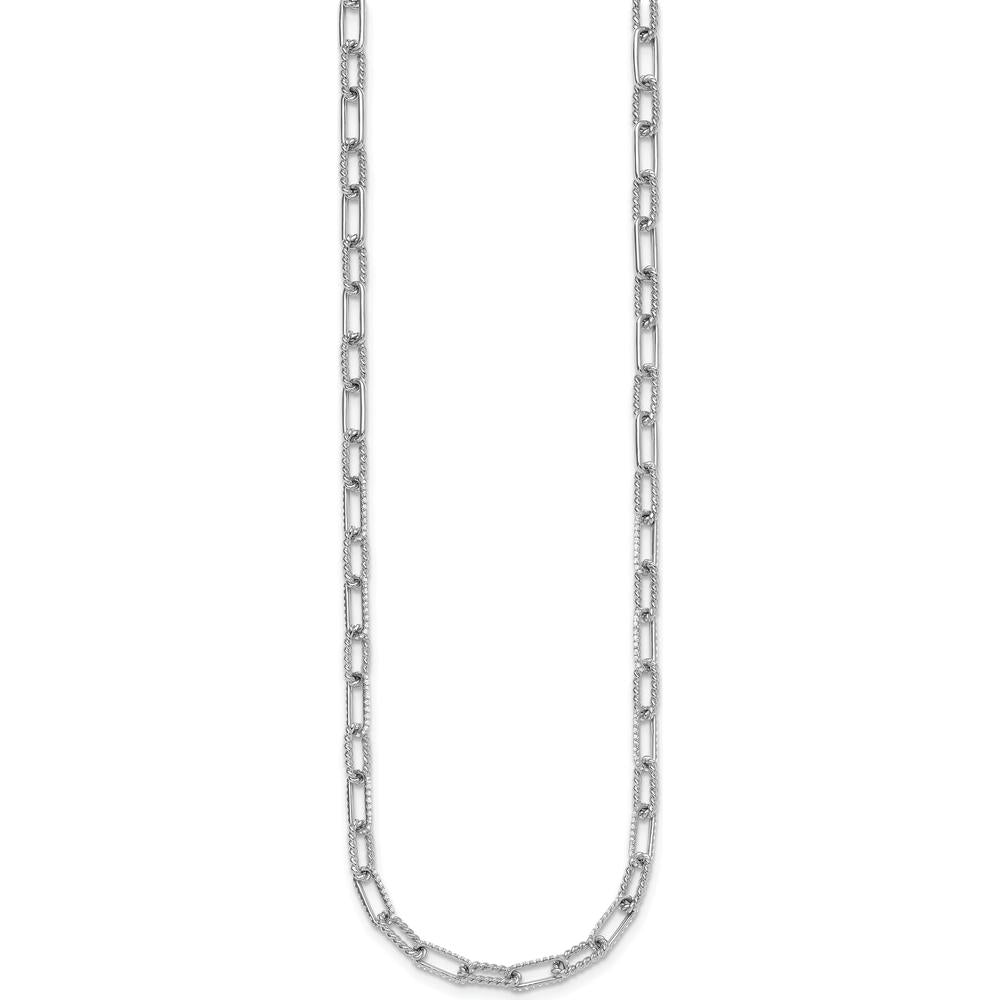 14K White Gold Polished and Twisted 1.44 Carat Diamond Paperclip Link 18" Necklace by Oro Pregiato