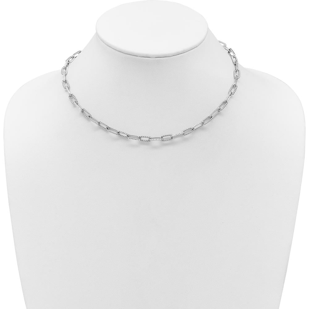 14K White Gold Polished and Twisted 1.44 Carat Diamond Paperclip Link 18" Necklace by Oro Pregiato