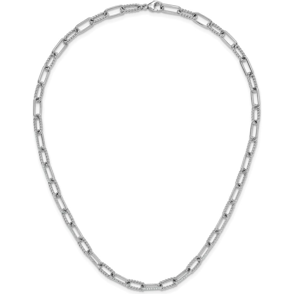 14K White Gold Polished and Twisted 1.44 Carat Diamond Paperclip Link 18" Necklace by Oro Pregiato