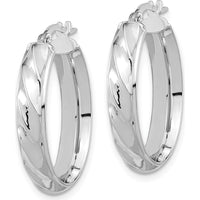 14K White Gold Polished and Twisted Oval Hoop Earrings - Rhodium Plated by 0