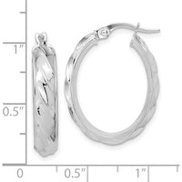 14K White Gold Polished and Twisted Oval Hoop Earrings - Rhodium Plated by 0
