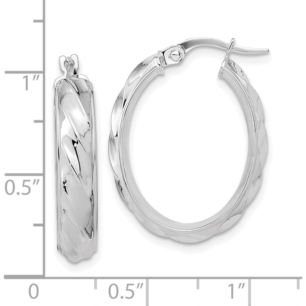 14K White Gold Polished and Twisted Oval Hoop Earrings - Rhodium Plated by 0