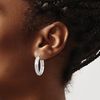 14K White Gold Polished and Twisted Oval Hoop Earrings - Rhodium Plated by 0
