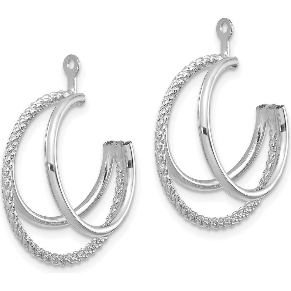 14K White Gold Polished & Twisted Triple Hoop Earring Jackets - Rhodium Plated by 0