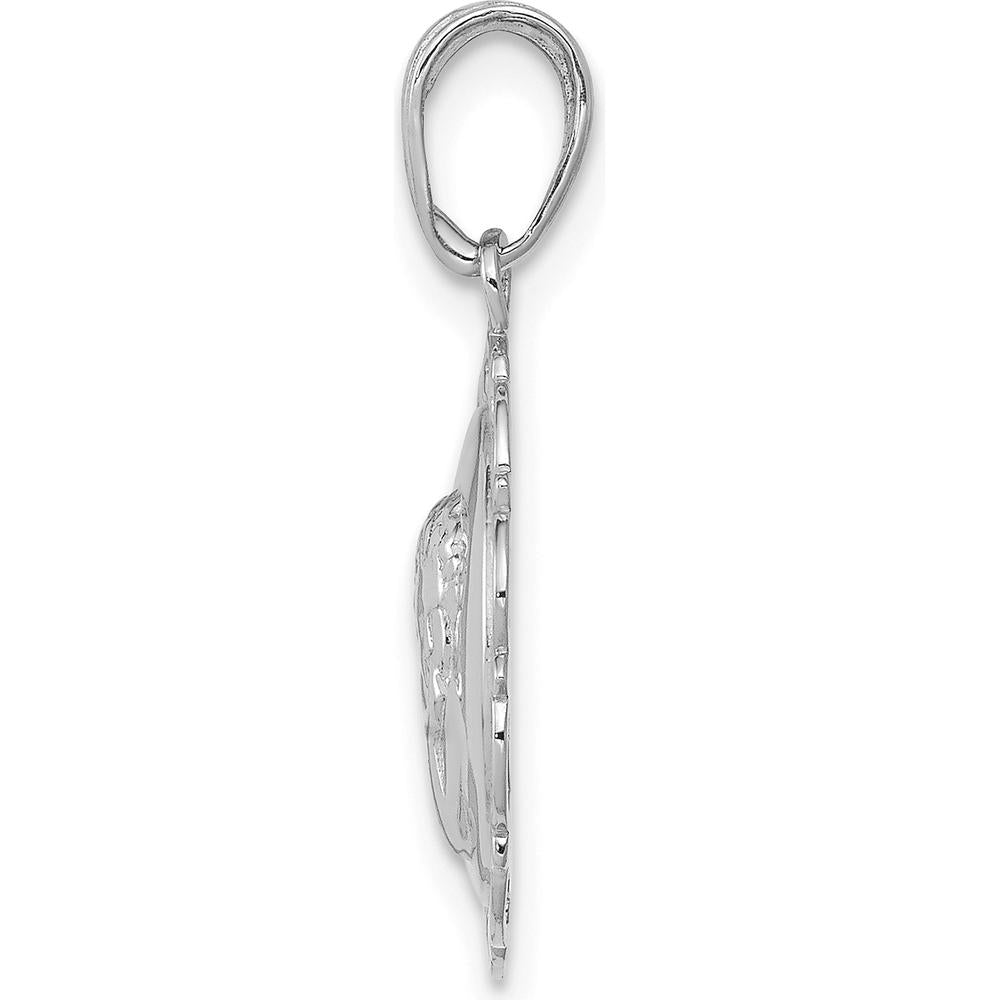 14K White Gold Polished Angel Cherub Pendant with Scalloped Frame by Oro Pregiato