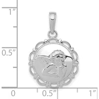 14K White Gold Polished Angel Cherub Pendant with Scalloped Frame by Oro Pregiato