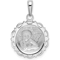 14K White Gold Polished Angel Cherub Pendant with Scalloped Frame by Oro Pregiato
