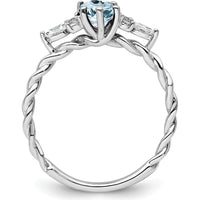 14K White Gold Polished Aquamarine and Diamond Twisted Ring with Oval Aquamarine and Round Diamonds by 0