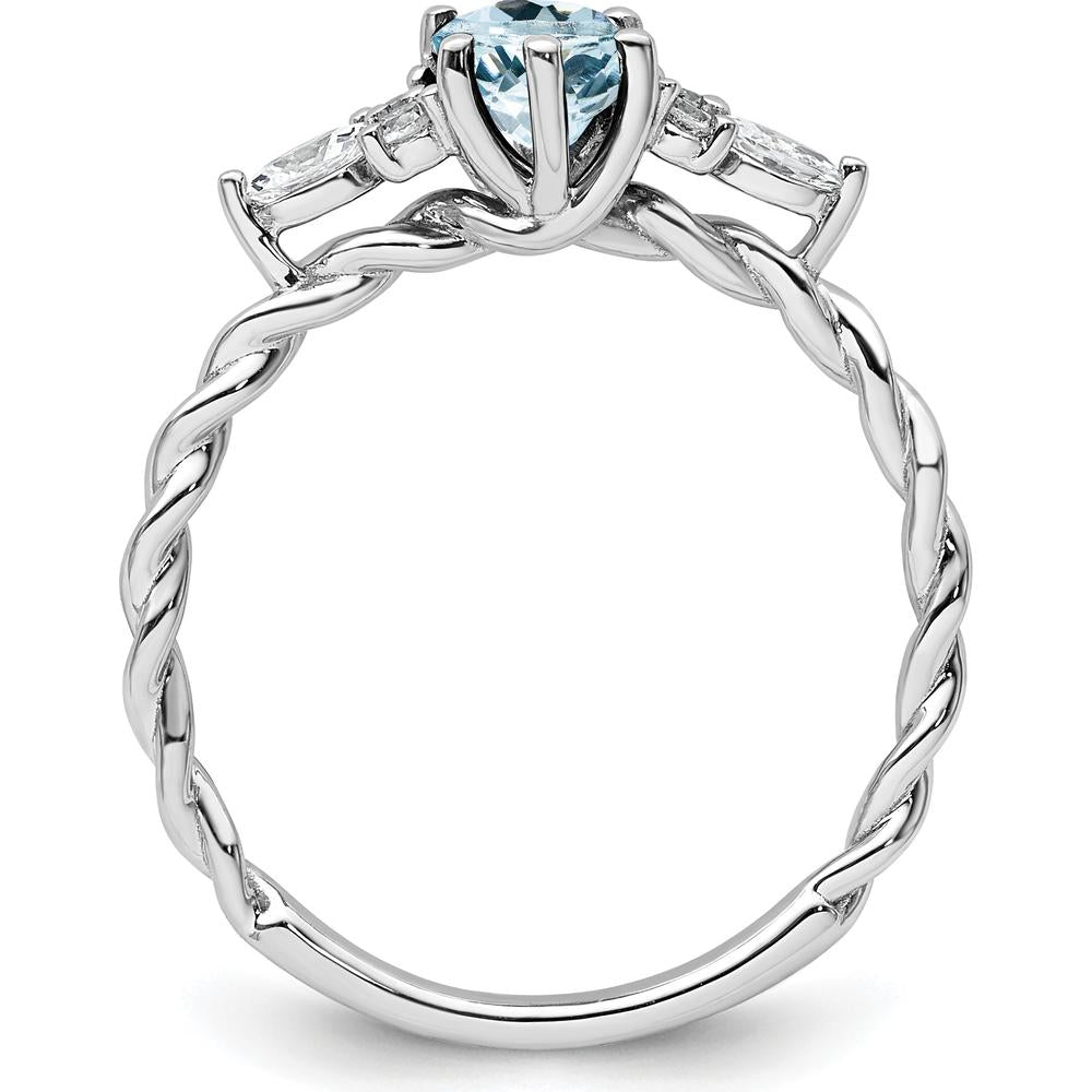 14K White Gold Polished Aquamarine and Diamond Twisted Ring with Oval Aquamarine and Round Diamonds by 0