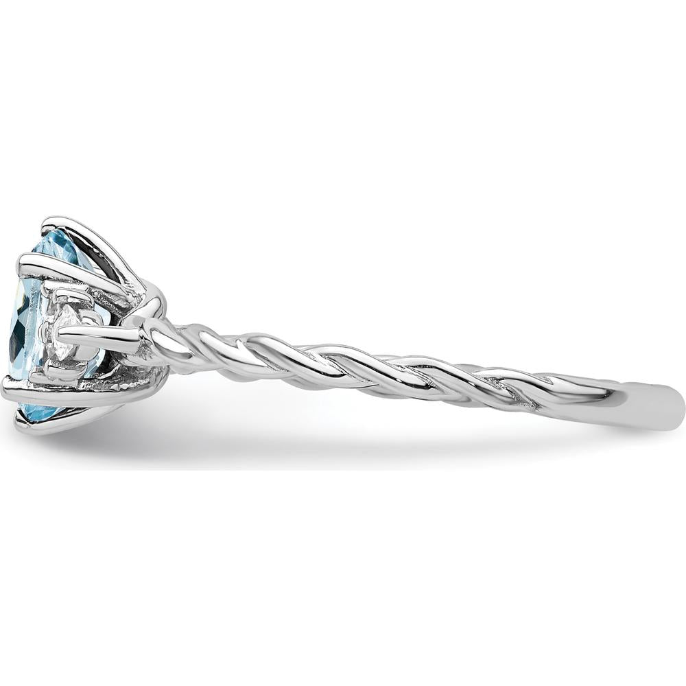 14K White Gold Polished Aquamarine and Diamond Twisted Ring with Oval Aquamarine and Round Diamonds by 0