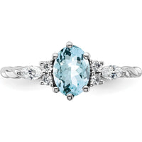 14K White Gold Polished Aquamarine and Diamond Twisted Ring with Oval Aquamarine and Round Diamonds by 0