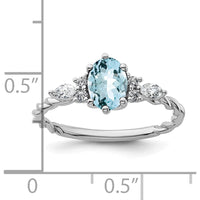 14K White Gold Polished Aquamarine and Diamond Twisted Ring with Oval Aquamarine and Round Diamonds by 0