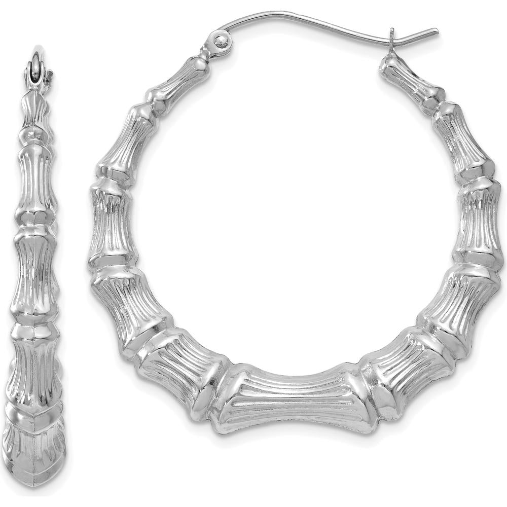 14K White Gold Polished Bamboo Hoop Earrings - 36.11mm Length by 0