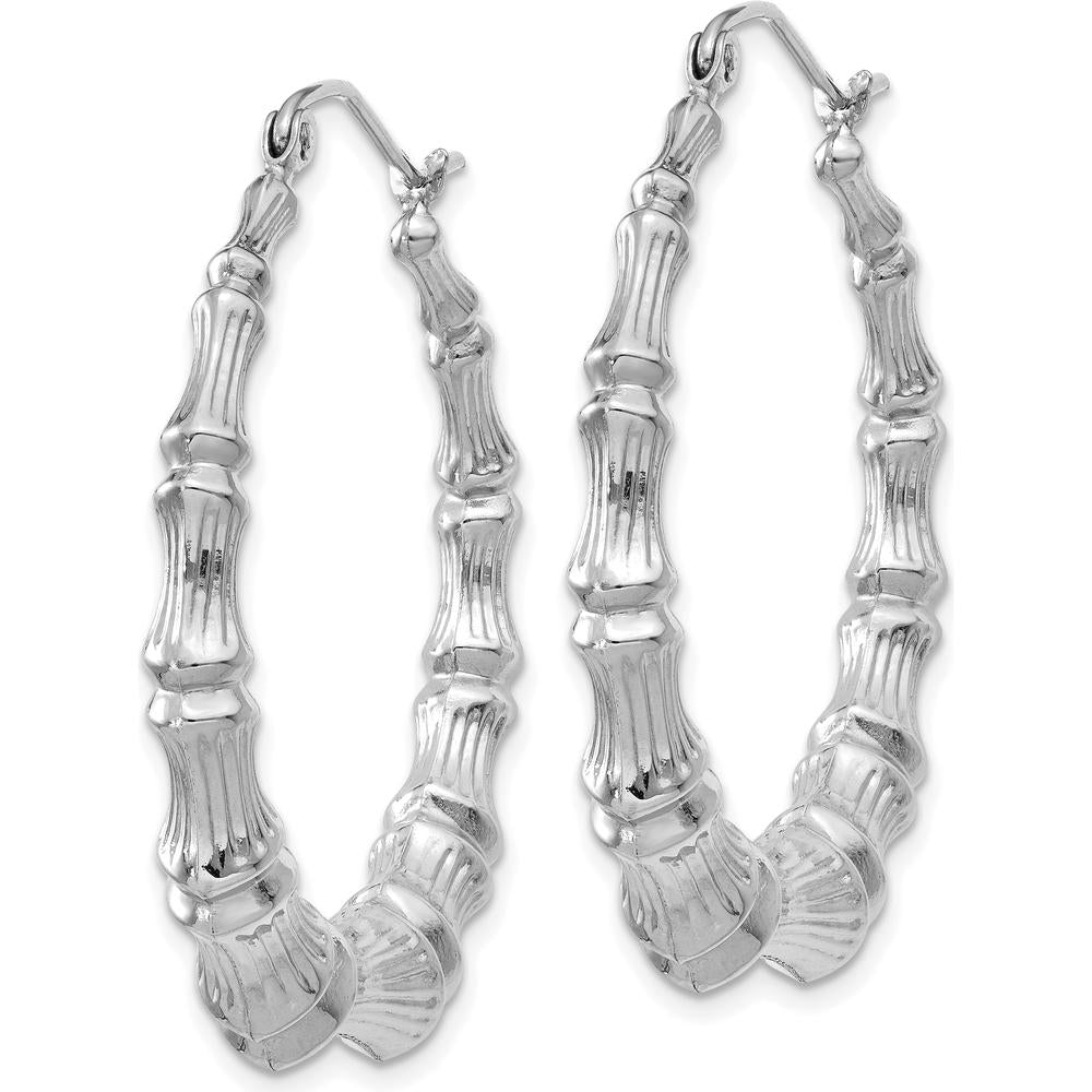 14K White Gold Polished Bamboo Hoop Earrings - 36.11mm Length by 0