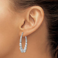 14K White Gold Polished Bamboo Hoop Earrings - 36.11mm Length by 0