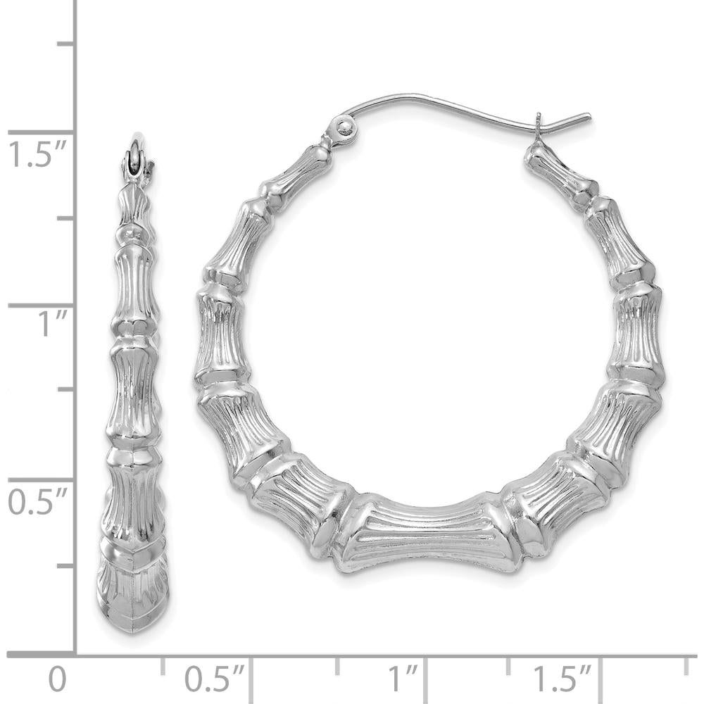 14K White Gold Polished Bamboo Hoop Earrings - 36.11mm Length by 0