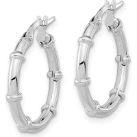 14K White Gold Polished Bamboo Hoop Earrings - Elegant Design by 0