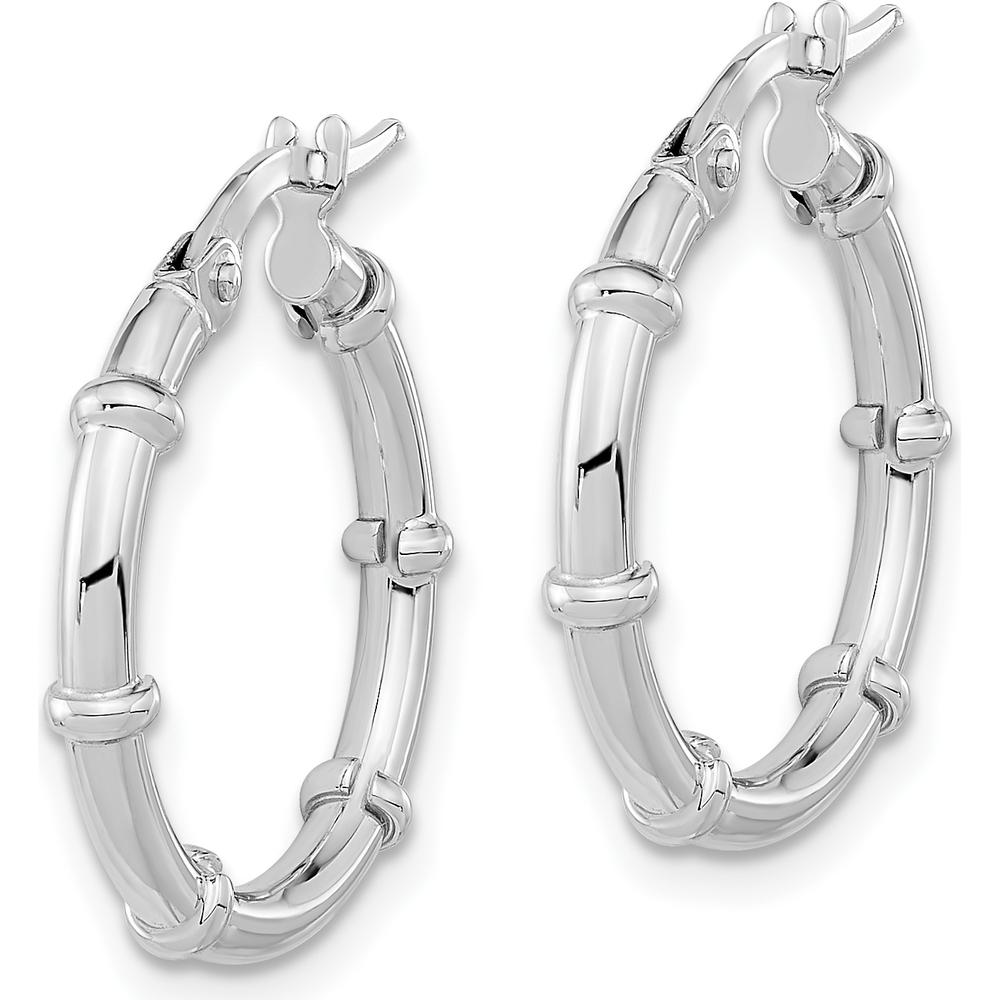 14K White Gold Polished Bamboo Hoop Earrings - Elegant Design by 0