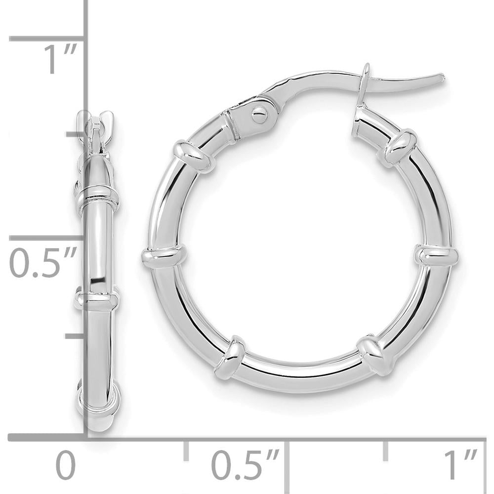 14K White Gold Polished Bamboo Hoop Earrings - Elegant Design by 0