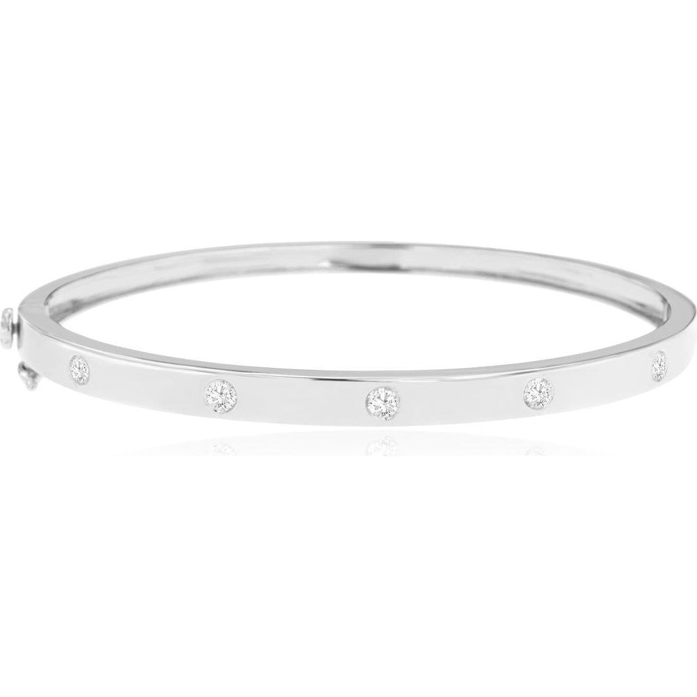 14K White Gold Polished Bangle Bracelet with Bezel Set Round Diamonds - 0.36 Carat Total Diamond Weight - Royal Jewelry
