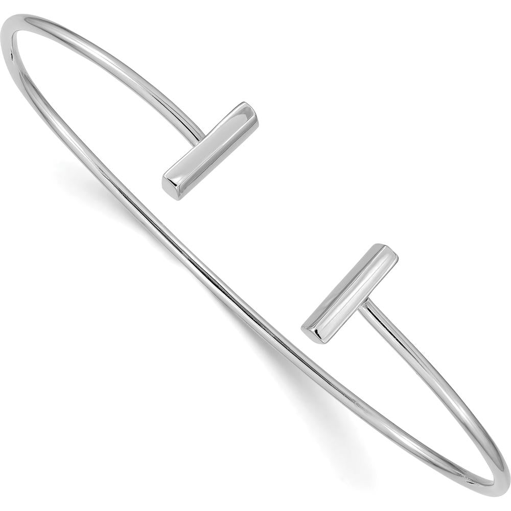 14K White Gold Polished Bar Cuff Flexible Bangle Bracelet by Oro Pregiato