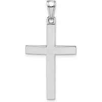 14K White Gold Polished Beveled Cross Pendant with Rhodium Plating by Oro Pregiato