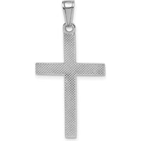 14K White Gold Polished Beveled Cross Pendant with Rhodium Plating by Oro Pregiato