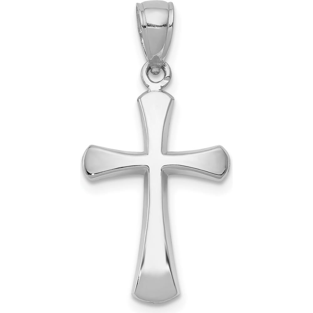 14K White Gold Polished Beveled Cross with Round Tips Pendant - 19.5mm Length by Oro Pregiato