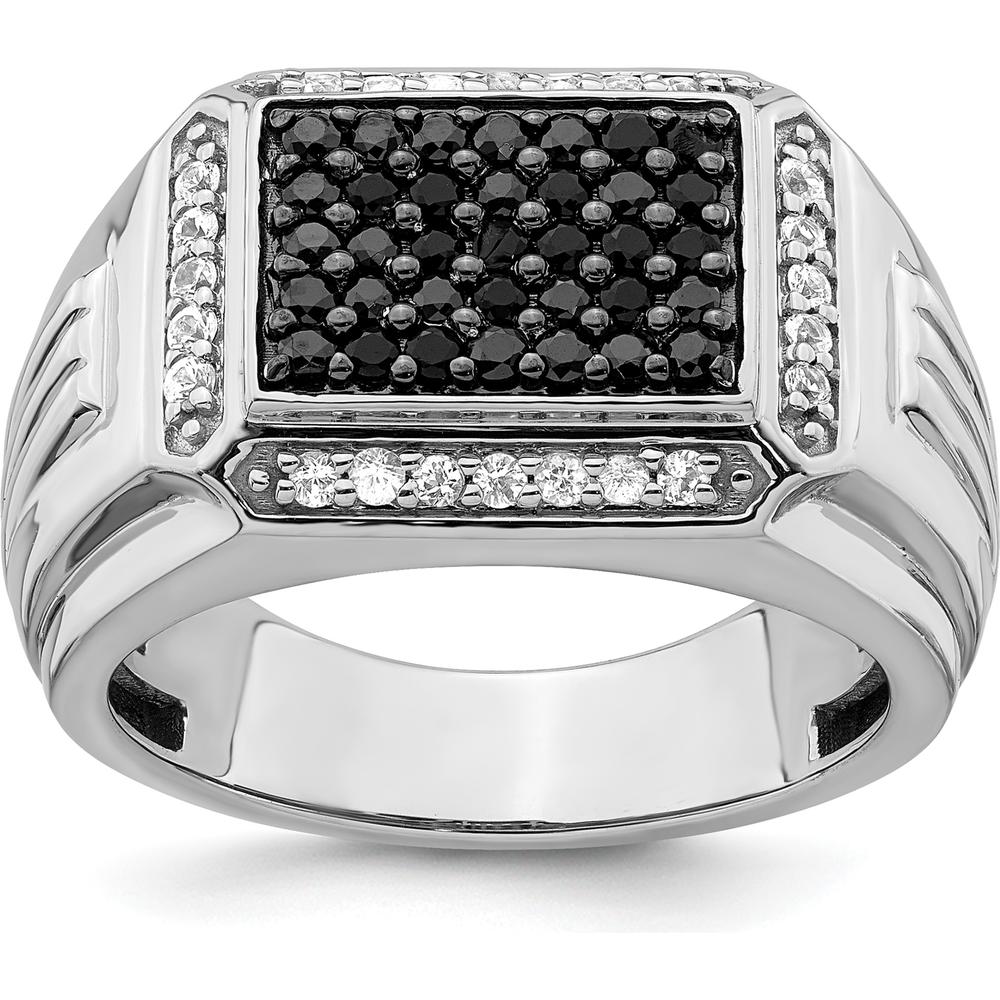 14K White Gold Polished Black and White Sapphire Men's Ring - 0.26 Carat Total Sapphire Weight by 0